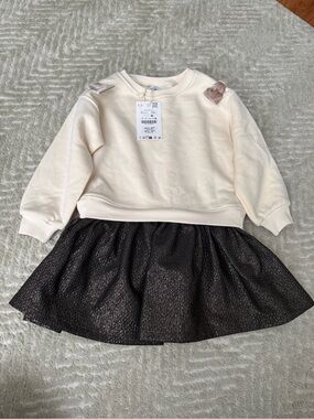 Zara Cream Sweatshirt Dress with Black Shimmery Skirt